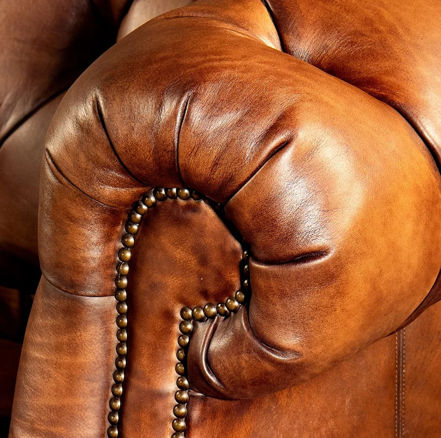 Imperial Regent Hand-Tufted Buffalo Leather Sofa – Luxury 3-Seater by Living Furn India