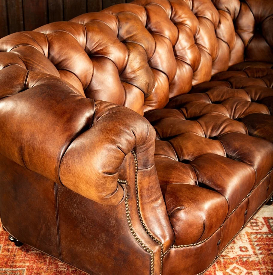 Imperial Regent Hand-Tufted Buffalo Leather Sofa – Luxury 3-Seater by Living Furn India
