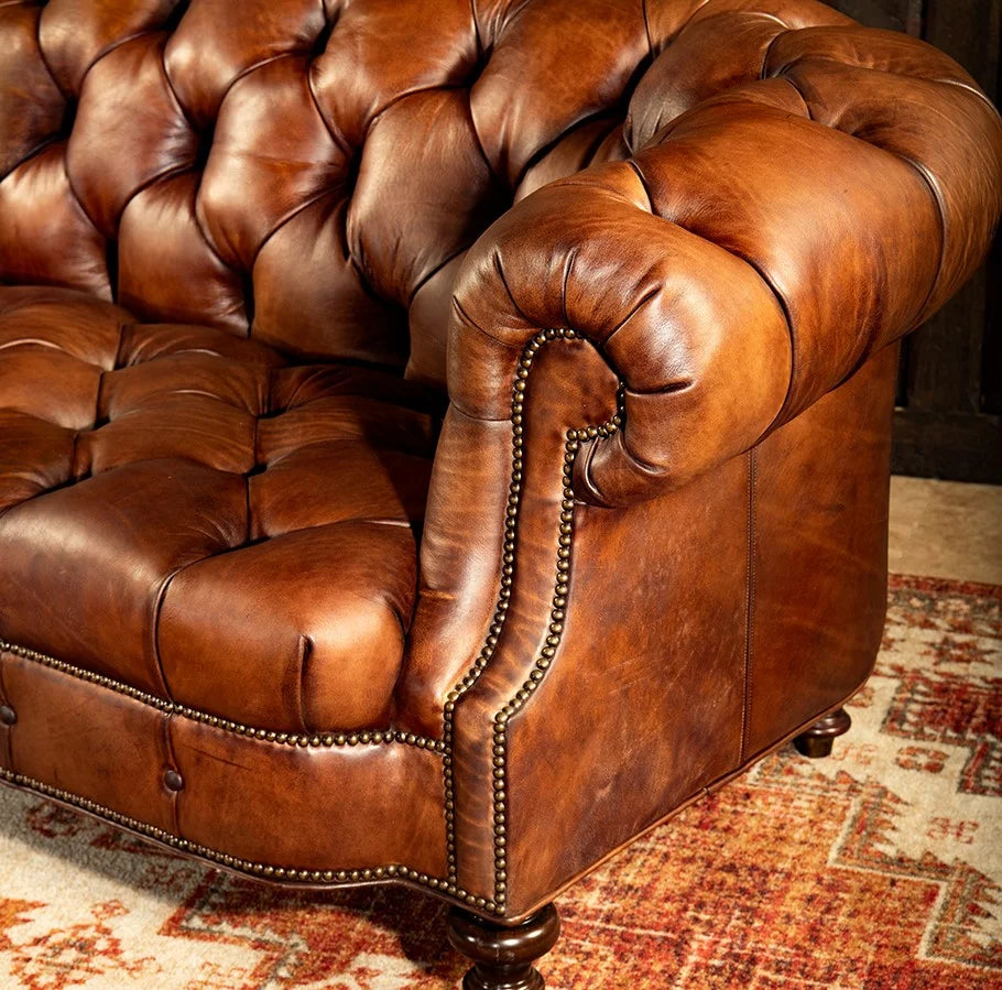 Imperial Regent Hand-Tufted Buffalo Leather Sofa – Luxury 3-Seater by Living Furn India