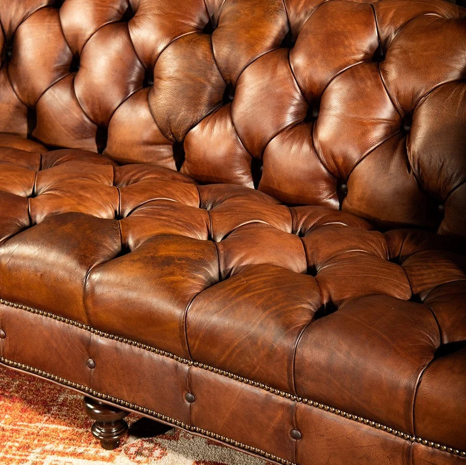 Imperial Regent Hand-Tufted Buffalo Leather Sofa – Luxury 3-Seater by Living Furn India