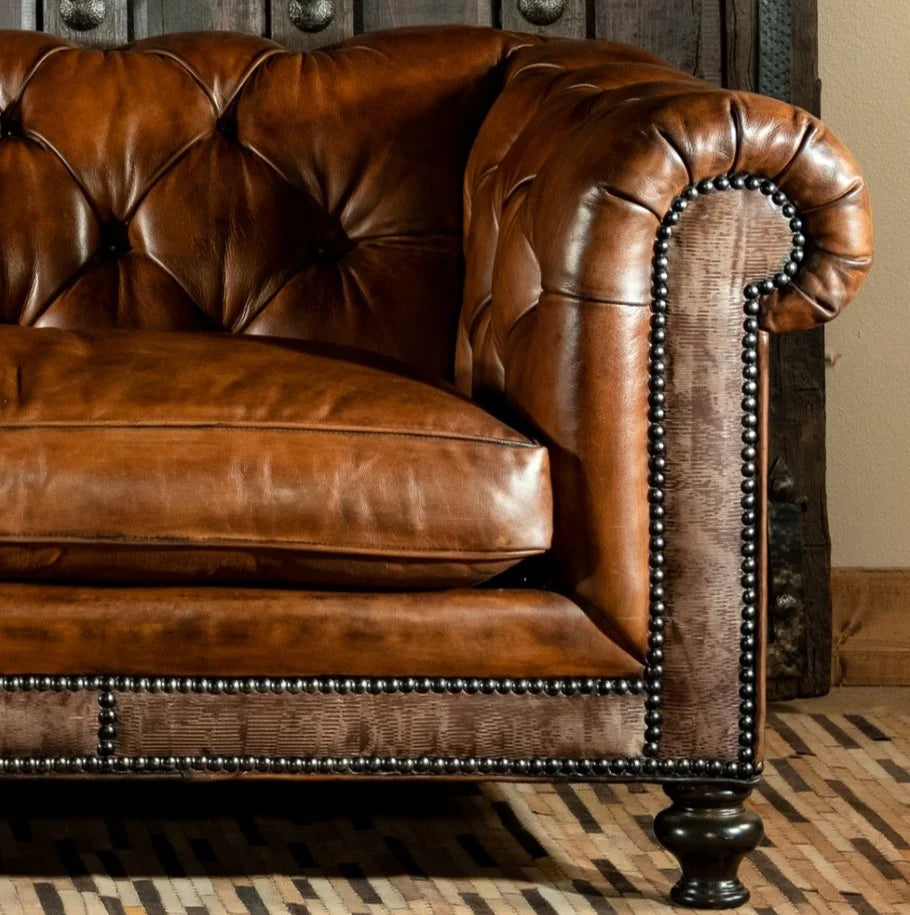 Monarch Legacy Dark Brown Chesterfield Sofa – Handcrafted Buffalo Leather 3-Seater by Living Furn India