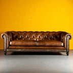 Monarch Legacy Dark Brown Chesterfield Sofa – Handcrafted Buffalo Leather 3-Seater by Living Furn India