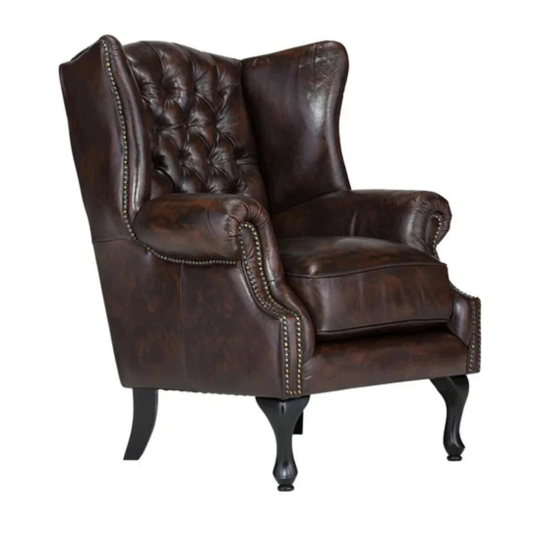Oxford Monarch Wingback Chesterfield 1-Seater – Handcrafted Genuine Leather Armchair by Living Furn India