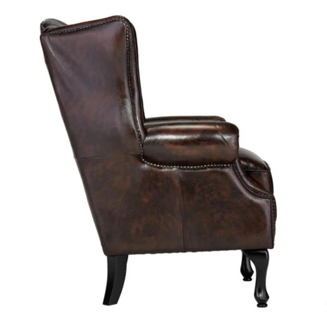 Oxford Monarch Wingback Chesterfield 1-Seater – Handcrafted Genuine Leather Armchair by Living Furn India