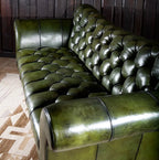 Windsor Olive Green Chesterfield 3-Seater Sofa – Handcrafted Buffalo Leather by Living Furn India