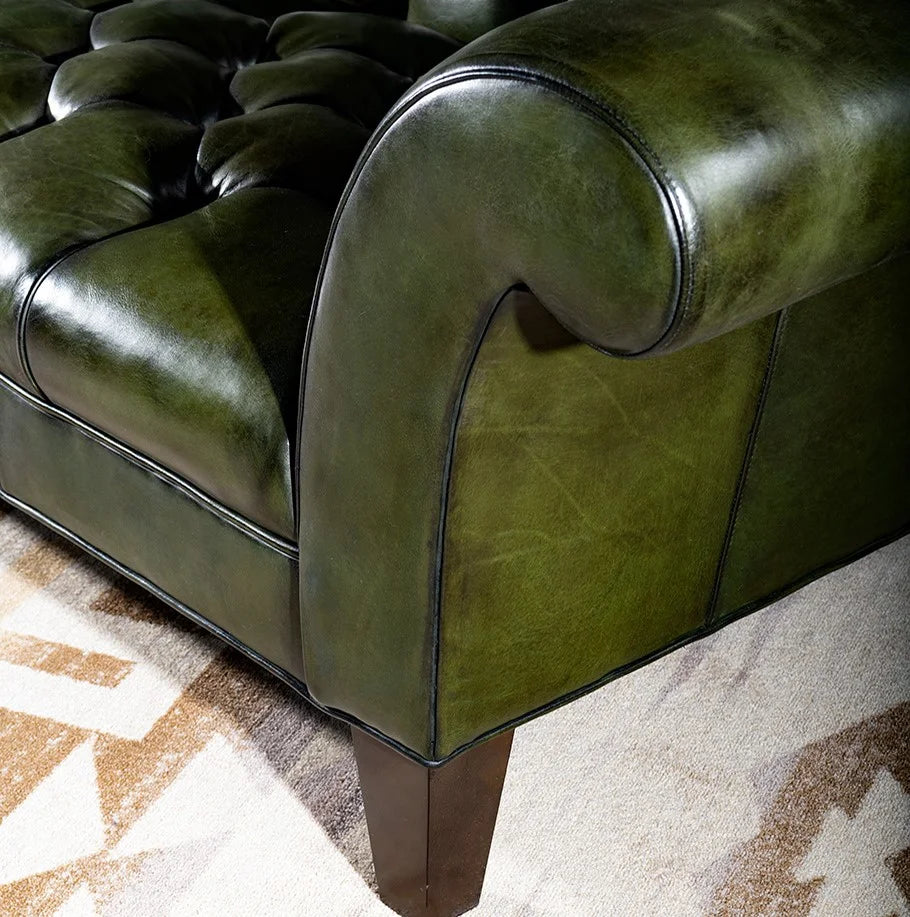 Windsor Olive Green Chesterfield 3-Seater Sofa – Handcrafted Buffalo Leather by Living Furn India