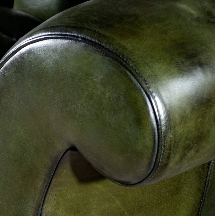 Windsor Olive Green Chesterfield 3-Seater Sofa – Handcrafted Buffalo Leather by Living Furn India