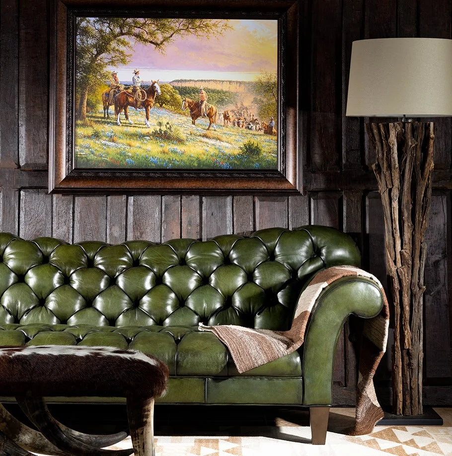 Windsor Olive Green Chesterfield 3-Seater Sofa – Handcrafted Buffalo Leather by Living Furn India