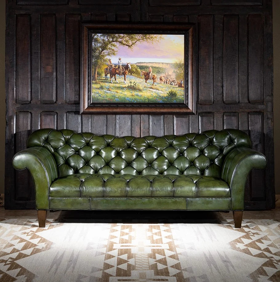 Windsor Olive Green Chesterfield 3-Seater Sofa – Handcrafted Buffalo Leather by Living Furn India