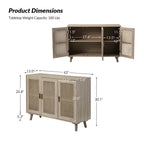 Natural Mango Wood & Rattan 3-Door Console Cabinet | Boho Chic Sideboard | Cane Storage Unit | Living Furn India