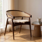 Luna Cane Armchair | Handcrafted Solid Wood Chair with Curved Cane Backrest | Natural Finish | Living Furn India