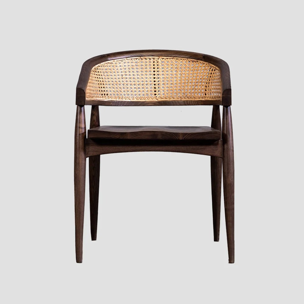 Luna Cane Armchair | Handcrafted Solid Wood Chair with Curved Cane Backrest | Natural Finish | Living Furn India