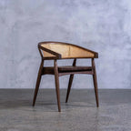 Luna Cane Armchair | Handcrafted Solid Wood Chair with Curved Cane Backrest | Natural Finish | Living Furn India