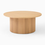 Round Ribbed Solid Wood Coffee Table | Modern Fluted Design | Natural Wood Living Room Centerpiece | Living Furn India