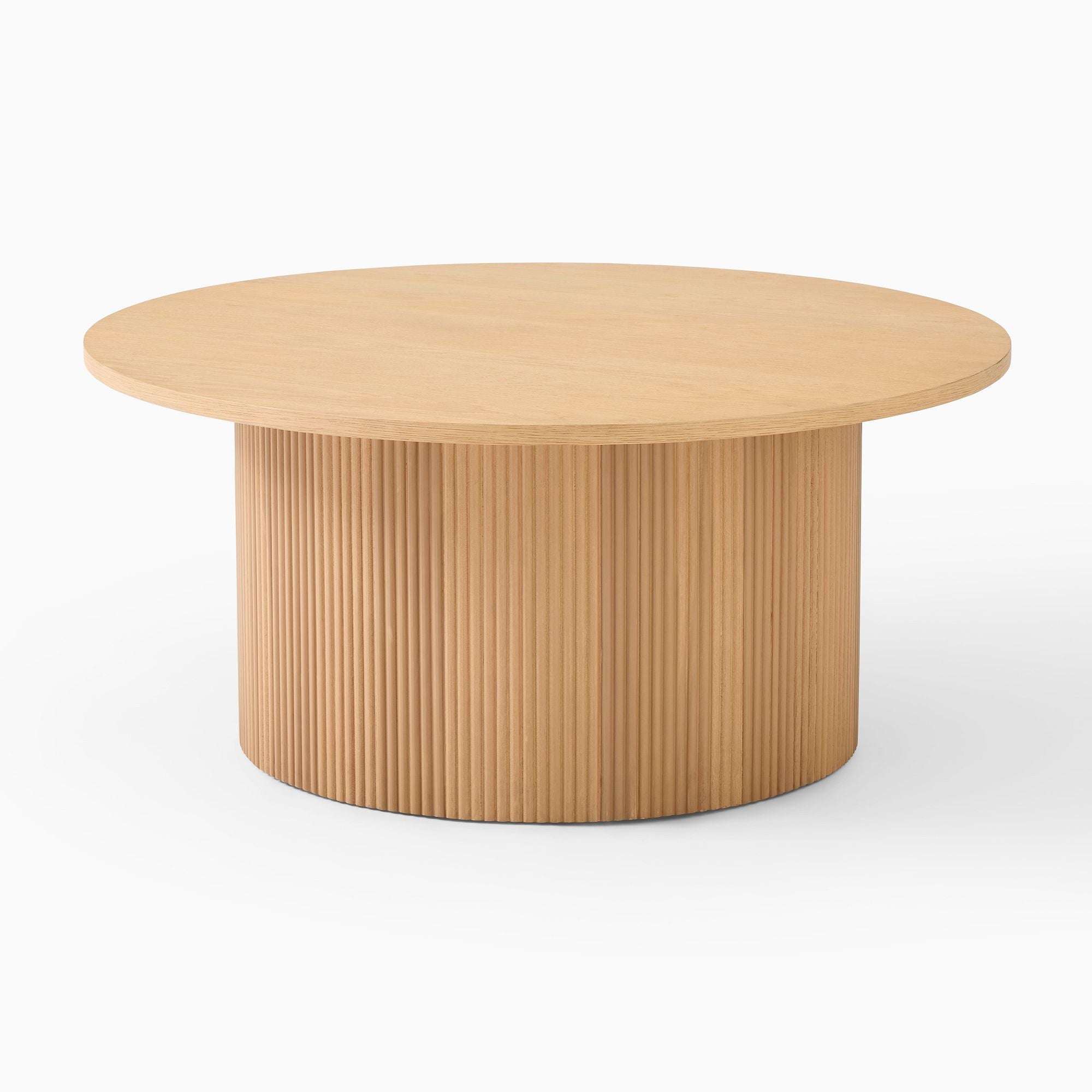 Round Ribbed Solid Wood Coffee Table | Modern Fluted Design | Natural Wood Living Room Centerpiece | Living Furn India