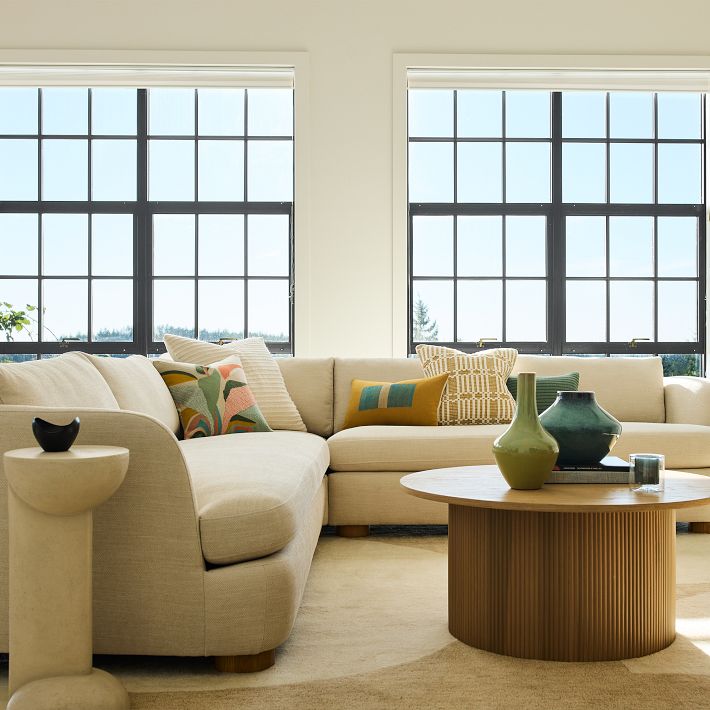 Round Ribbed Solid Wood Coffee Table | Modern Fluted Design | Natural Wood Living Room Centerpiece | Living Furn India