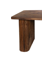 mango wood table, coffee table, rectangular table, tubaq finish table, fluted base table, curved panel table, sculptural table, modern table, mid century table, minimalist table, living room table, statement coffee table, handmade coffee table, artisan made table, premium wood table, quality furniture, durable table, sturdy table, timeless table, elegant table, unique table, sculptural base, focal piece table, handcrafted in india, sustainable mango wood, natural wood grain, tobacco brown finish, warm wood 