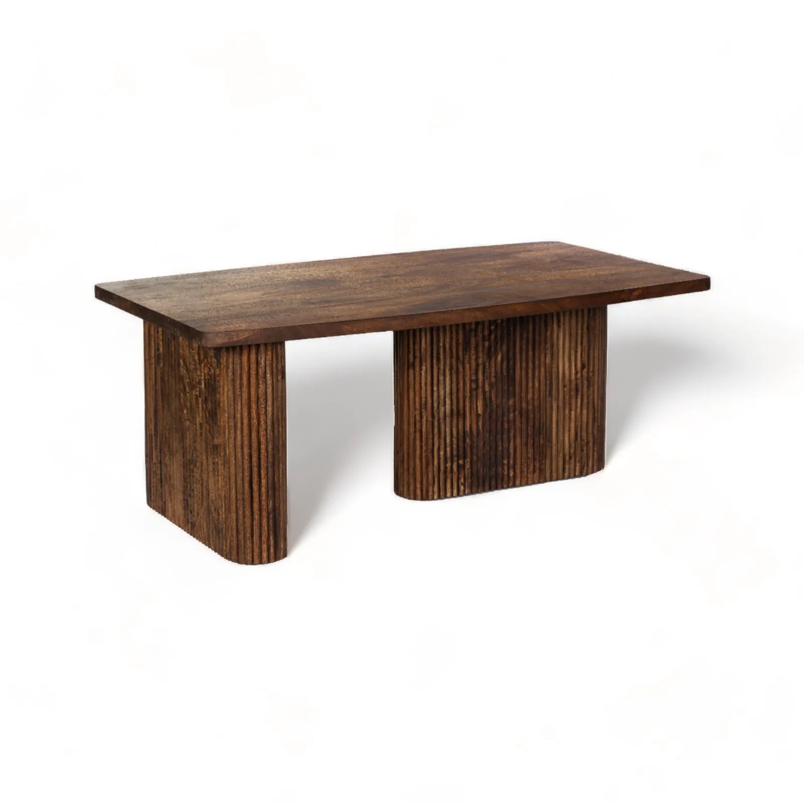 Mango Wood Coffee Table — Rectangular with Fluted Curved Panel Bases ...