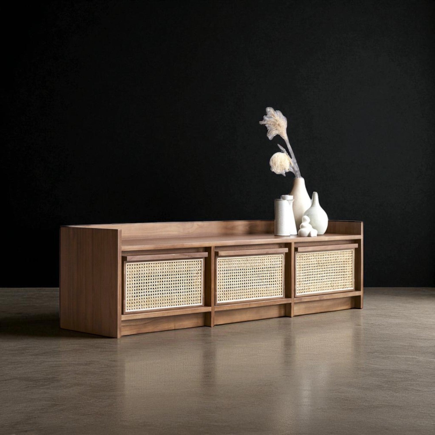 Rattan TV console - mid-century modern TV stand