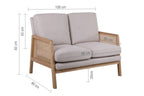 Solid Wood 2 Seater Rattan Loveseat with Cushions | Natural Finish Cane Sofa | Handcrafted Living Room Furniture | Living Furn India
