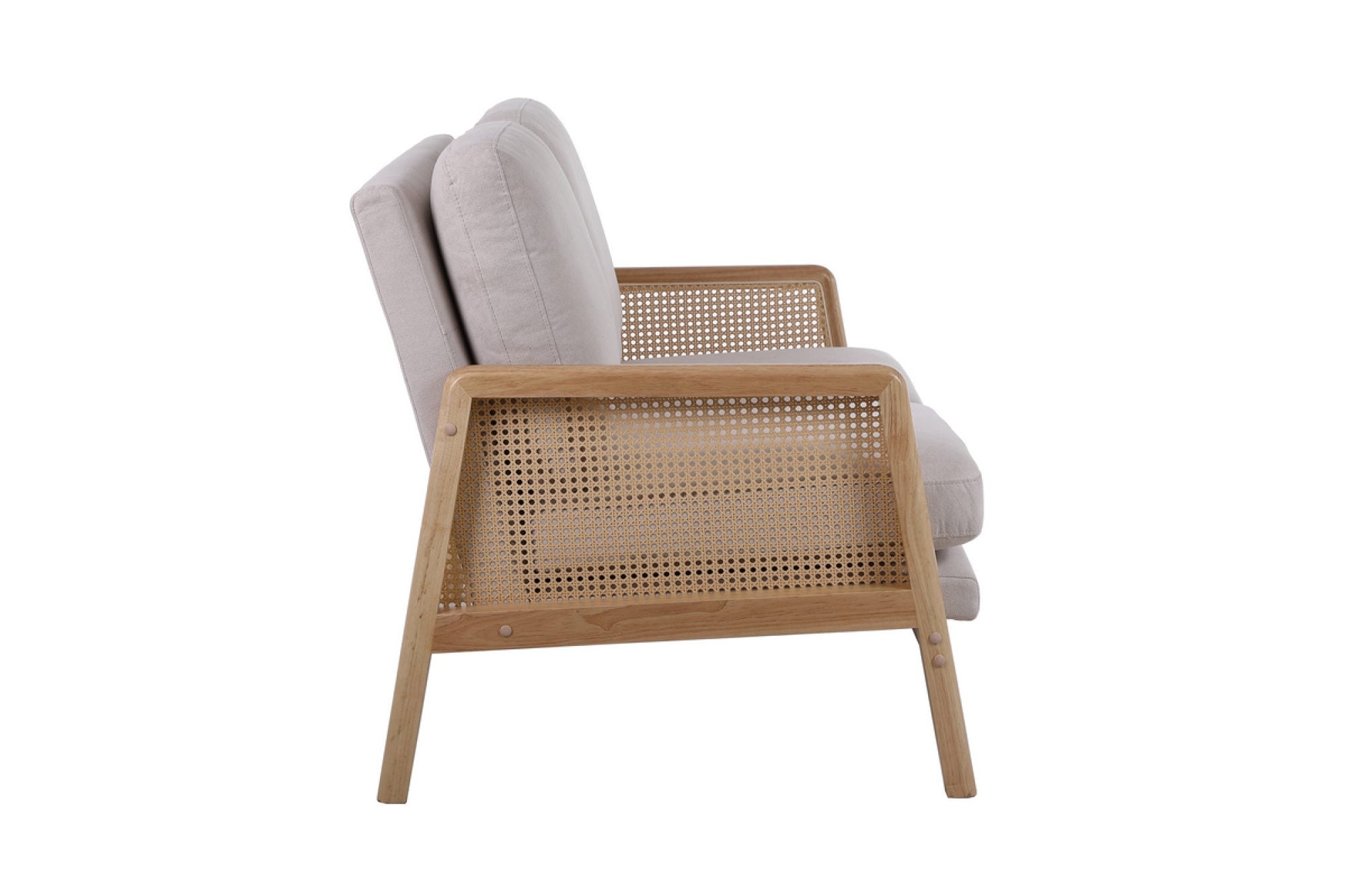 Solid Wood 2 Seater Rattan Loveseat with Cushions | Natural Finish Cane Sofa | Handcrafted Living Room Furniture | Living Furn India