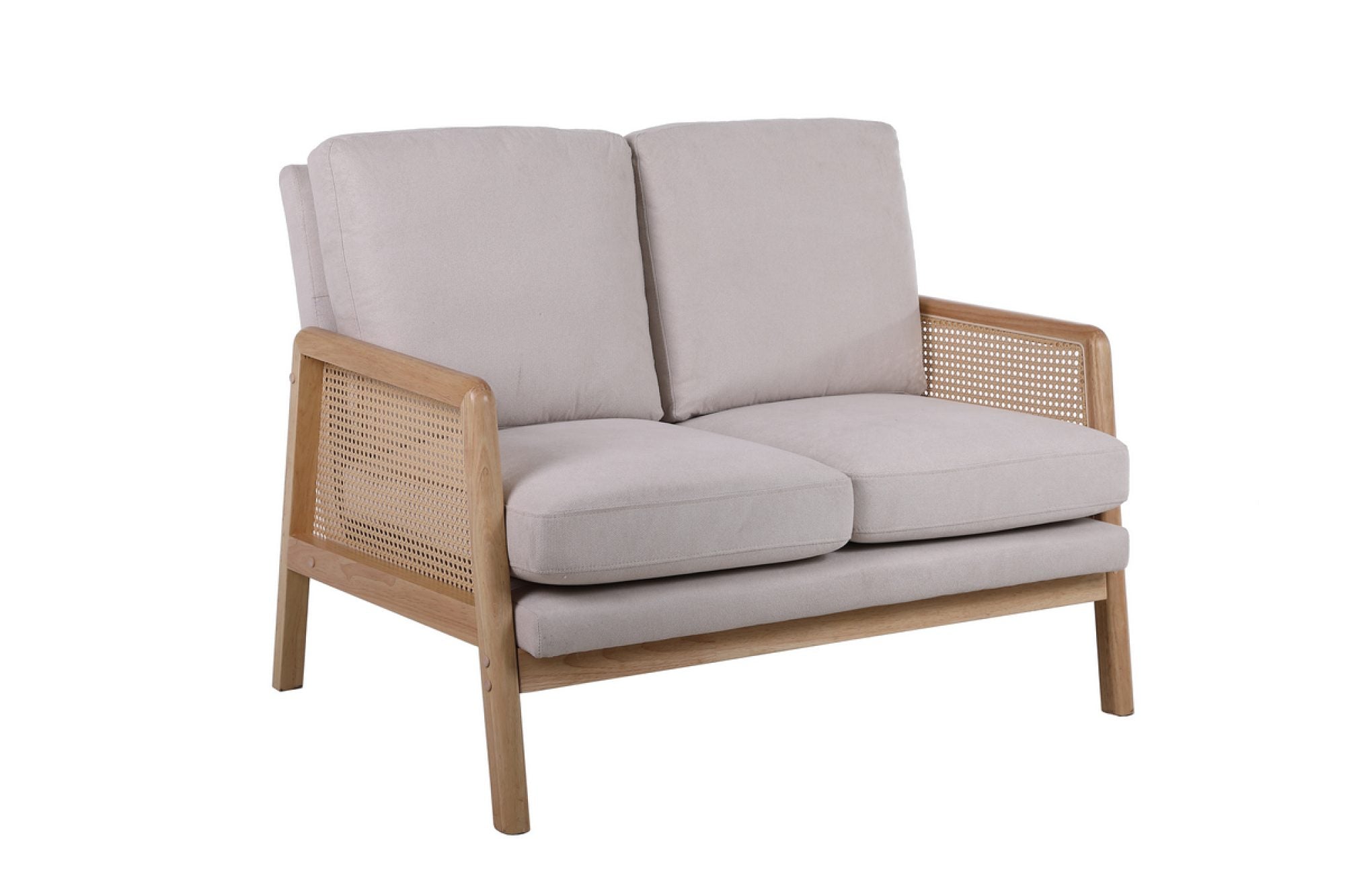 Solid Wood 2 Seater Rattan Loveseat with Cushions | Natural Finish Cane Sofa | Handcrafted Living Room Furniture | Living Furn India