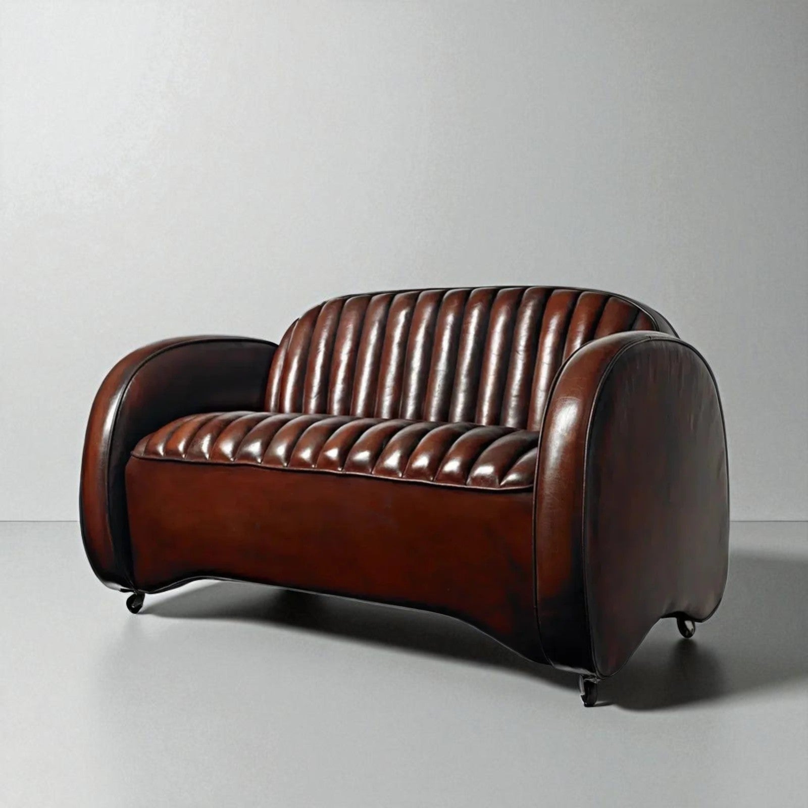 Lombard Chestnut Duo Leather Sofa – Handcrafted 2-Seater by Living Furn India