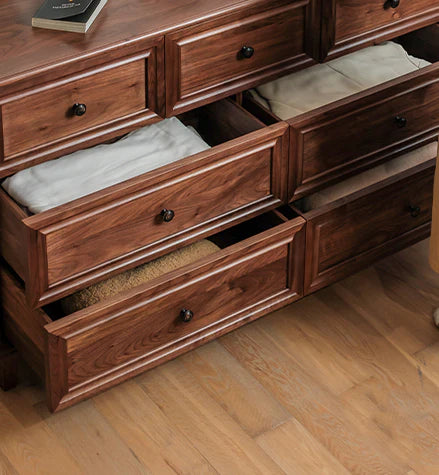 Living Furn India Acacia Wood Dresser | Handcrafted 7-Drawer Storage Cabinet | Modern Farmhouse Design - 150x45x85 cm