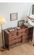 Living Furn India Acacia Wood Dresser | Handcrafted 7-Drawer Storage Cabinet | Modern Farmhouse Design - 150x45x85 cm