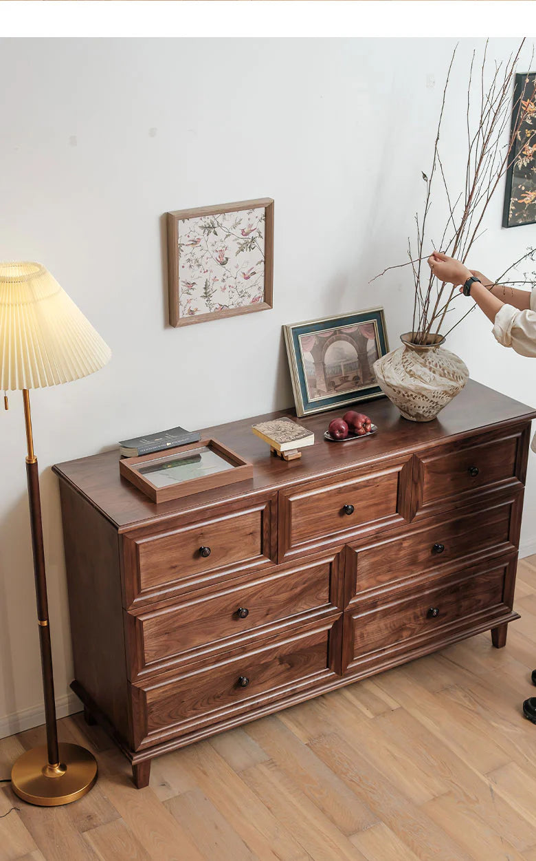 Living Furn India Acacia Wood Dresser | Handcrafted 7-Drawer Storage Cabinet | Modern Farmhouse Design - 150x45x85 cm