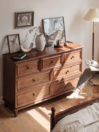 Living Furn India Acacia Wood Dresser | Handcrafted 7-Drawer Storage Cabinet | Modern Farmhouse Design - 150x45x85 cm