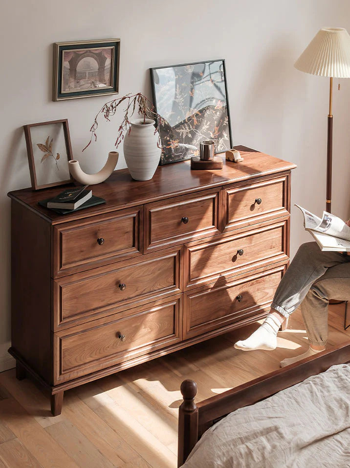 Living Furn India Acacia Wood Dresser | Handcrafted 7-Drawer Storage Cabinet | Modern Farmhouse Design - 150x45x85 cm