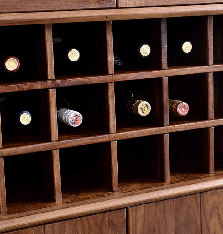 Modern Acacia Wood Display Cabinet | Tall Storage Unit with Glass Doors | Wine Rack & Bar Cabinet | Living Furn India