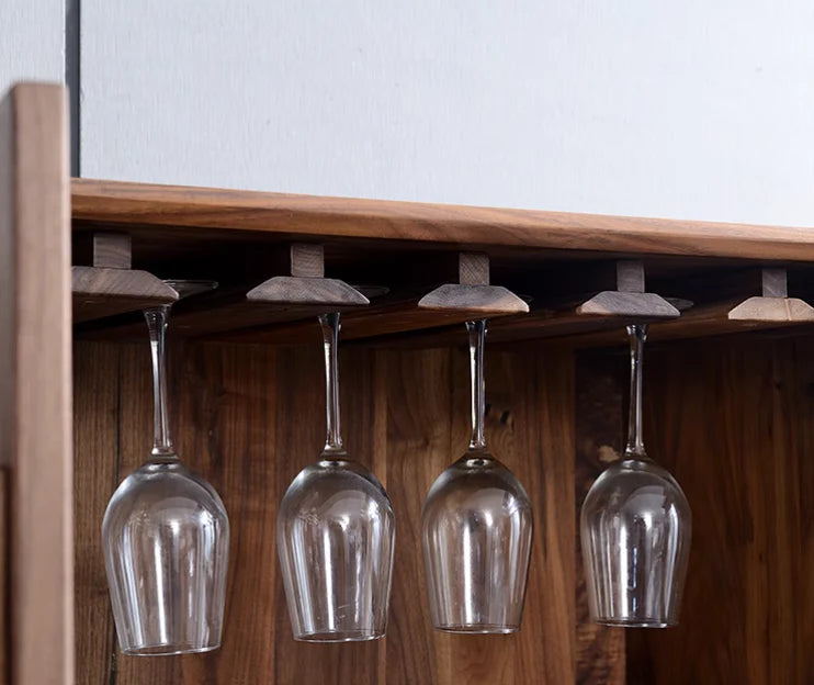 Modern Acacia Wood Display Cabinet | Tall Storage Unit with Glass Doors | Wine Rack & Bar Cabinet | Living Furn India