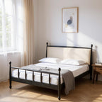 Echelon Spindle Bed | Handcrafted Mango Wood Bed with Upholstered Headboard | King & Queen Sizes | Living Furn India