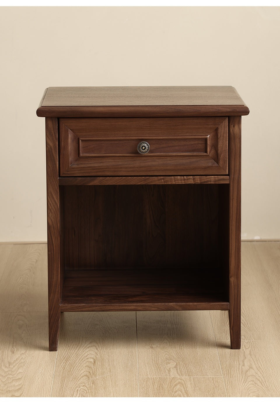 Modern Acacia Wood 1-Drawer Nightstand | Bedside Table with Open Shelf | Dark Wood Finish | Living Furn India