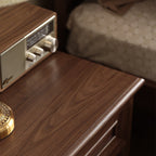 Modern Acacia Wood 1-Drawer Nightstand | Bedside Table with Open Shelf | Dark Wood Finish | Living Furn India