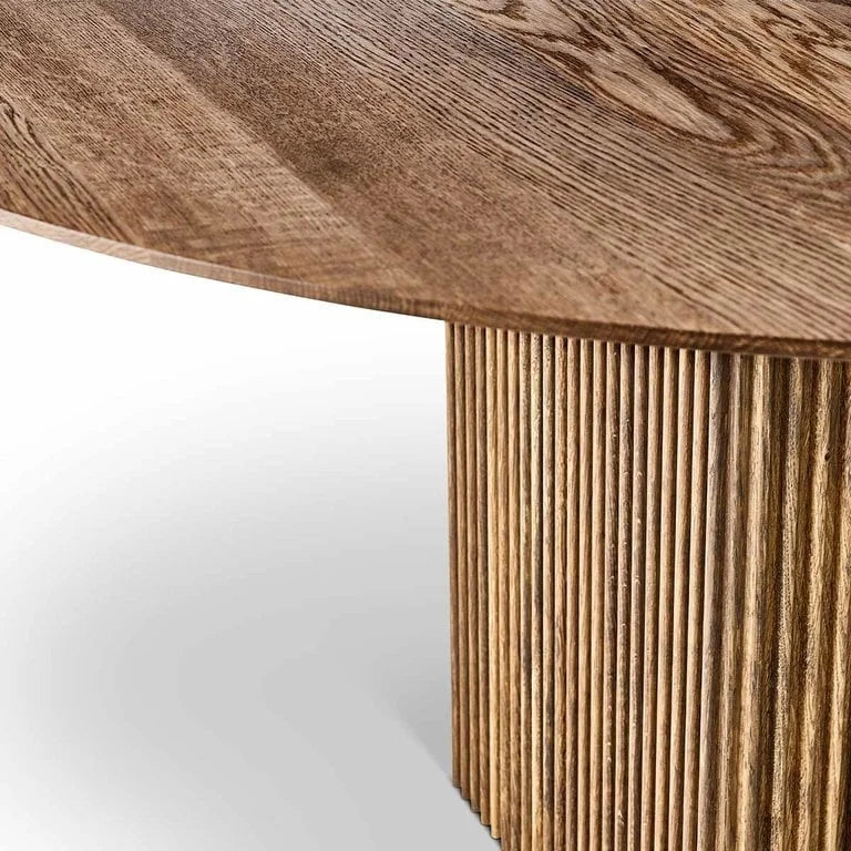 AuraNova Classic Round Solid Wood Dining Table – Brown Finish, 4-Seater by Living Furn India