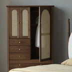 Handcrafted Acacia Wood Wardrobe with Rattan Panel – Eco Friendly, Customizable Storage Solution | Living Furn India