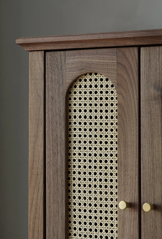 Handcrafted Acacia Wood Wardrobe with Rattan Panel – Eco Friendly, Customizable Storage Solution | Living Furn India