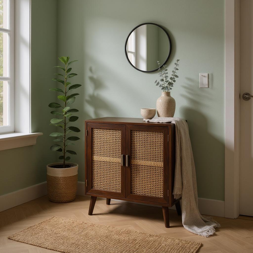 Handcrafted Mango Wood & Rattan 2-Door Accent Cabinet | Boho Storage Unit | Cane Weave Cabinet | Living Furn India