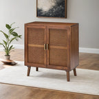 Handcrafted Mango Wood & Rattan 2-Door Accent Cabinet | Boho Storage Unit | Cane Weave Cabinet | Living Furn India