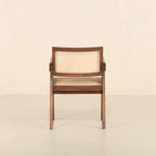 Dark Walnut Cane Rattan Dining Chair | Solid Mango Wood Handcrafted Armchair | Mid-Century Modern Seating | Living Furn India