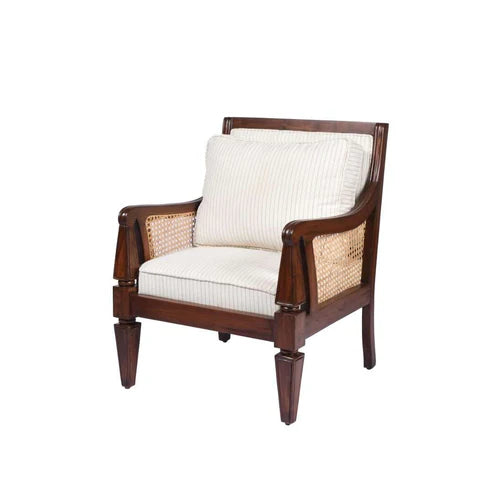 Wooden armchair with white cushion on a white background