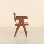 Dark Walnut Cane Rattan Dining Chair | Solid Mango Wood Handcrafted Armchair | Mid-Century Modern Seating | Living Furn India