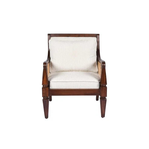 Wooden armchair with white cushion on a white background