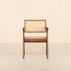 Dark Walnut Cane Rattan Dining Chair | Solid Mango Wood Handcrafted Armchair | Mid-Century Modern Seating | Living Furn India