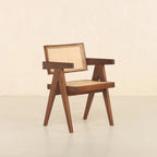 Dark Walnut Cane Rattan Dining Chair | Solid Mango Wood Handcrafted Armchair | Mid-Century Modern Seating | Living Furn India