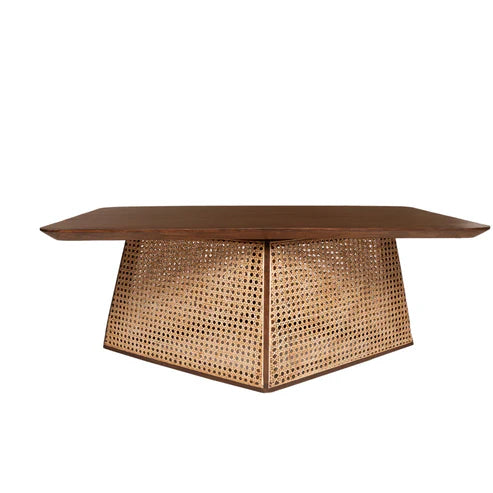 Handcrafted Cane & Solid Wood Coffee Table – 38"x31"x18" | Modern Rattan Center Table by Living Furn India