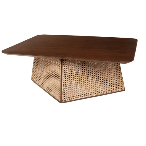 Handcrafted Cane & Solid Wood Coffee Table – 38"x31"x18" | Modern Rattan Center Table by Living Furn India
